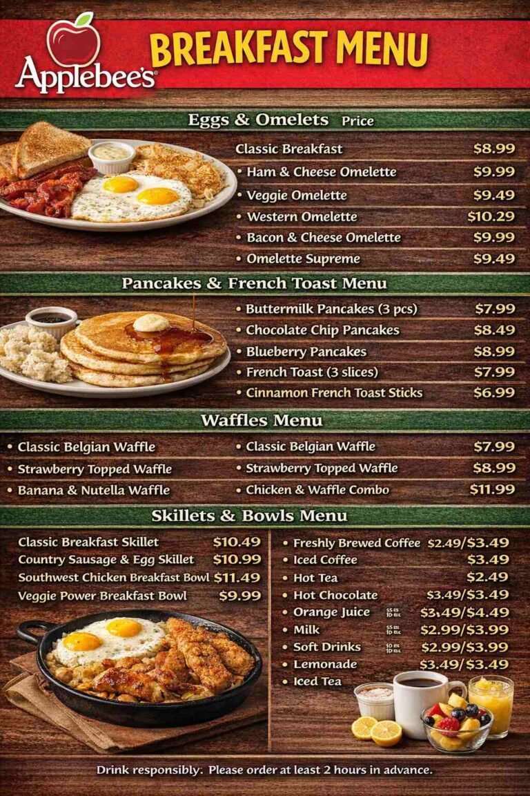 Applebee's Breakfast Menu 2026 – Items, Prices & Hours